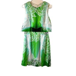 PETER PILOTTO Silk Green White Dress Tropical Orchid Floral Fairy Sz 8 UK (4 US)